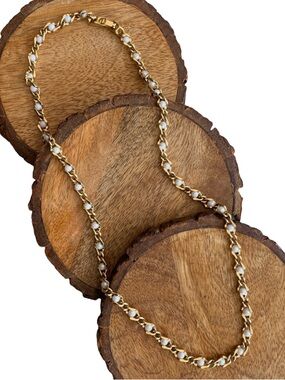 Vintage Pearl & Gold Chain Collar Necklace